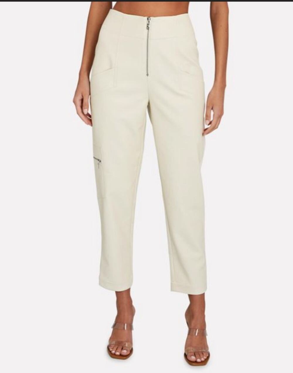 Intermix Jolie Faux Leather Cropped Pants in Ivory